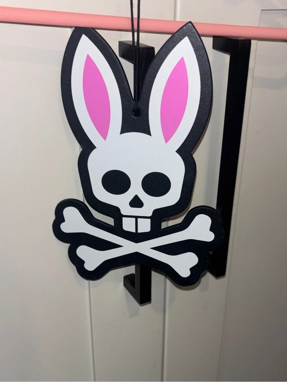 Bunny Skull Crossbones Hanging Charm - Black, White & Pink